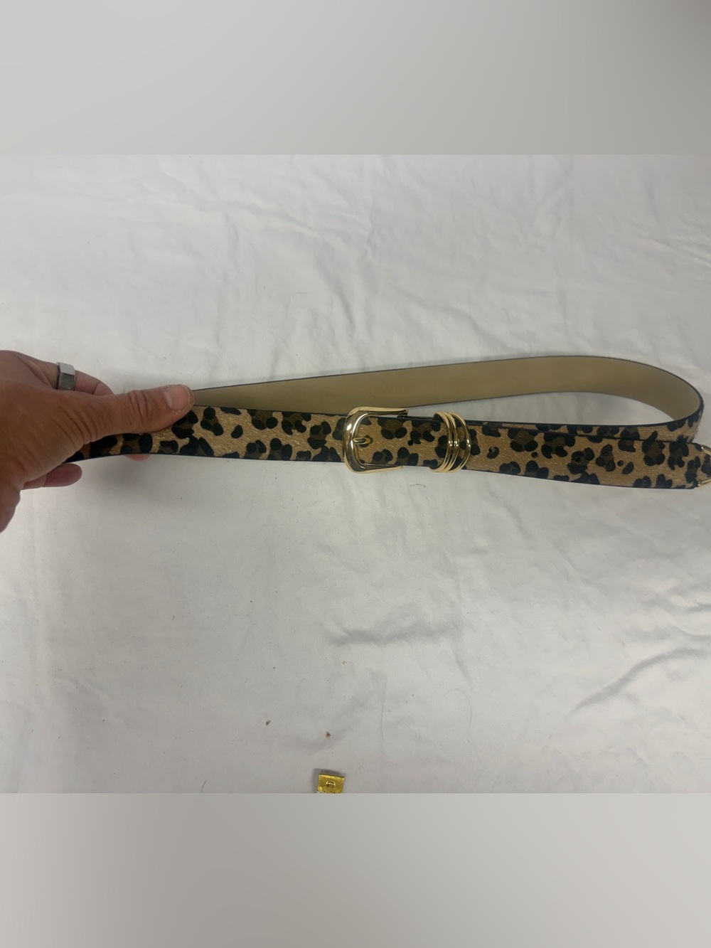 Leopard Print Gold Buckle Women's Waist Belt - Beige/Black Risantry